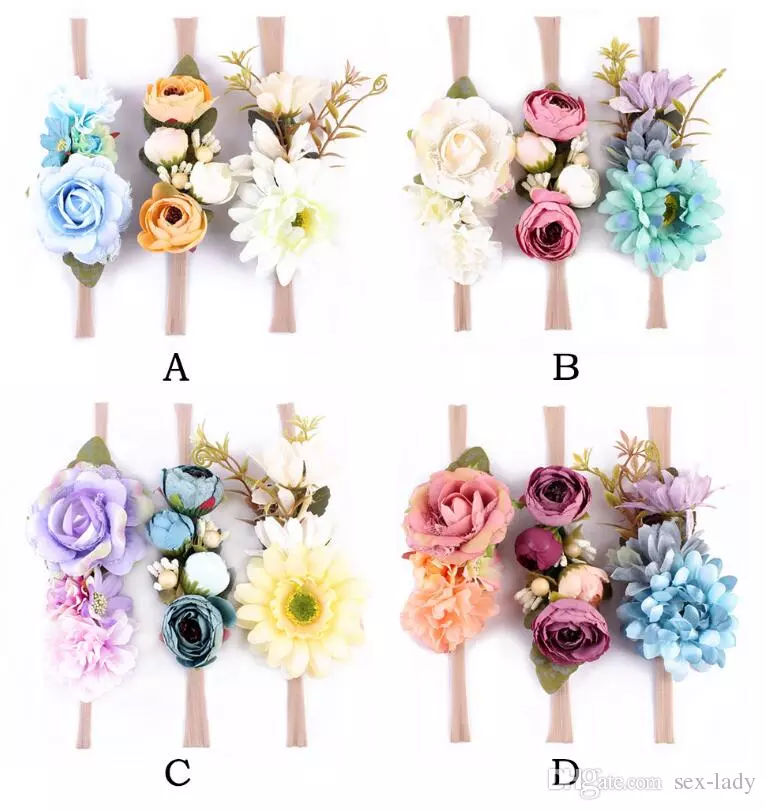 

Gilrs Cute Bud Headbands Green Leaves Artificial Flower Nylon Headband for Baby Toddler Photograph baby Wedding accessory Beach Flowers, 6 colors to choose