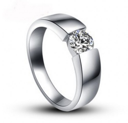 

005 Solitaire Jewelry Men White Sapphire Gem 925 Sterling Silver Wedding Ring Size 7-10
