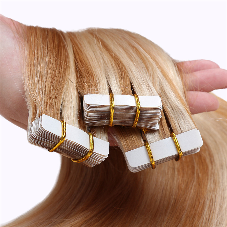 

ELIBESS Hair -Tape In Human Hair Extensions Adhesives Invisible Straight Machine Remy Hair #P27/613 40pcs Ombre Color Skin Weft 16-20", P27/613