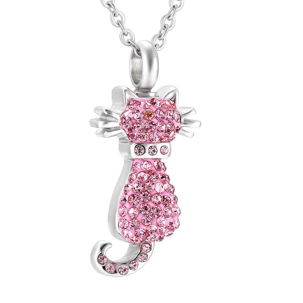 

9921 Beautiful Crystal Cat Ash Holder Pink/Black/Clear Ash Keepsake Urn Neckalce Memorial Urn Cremation Jewelry For Pet/Human Ashes