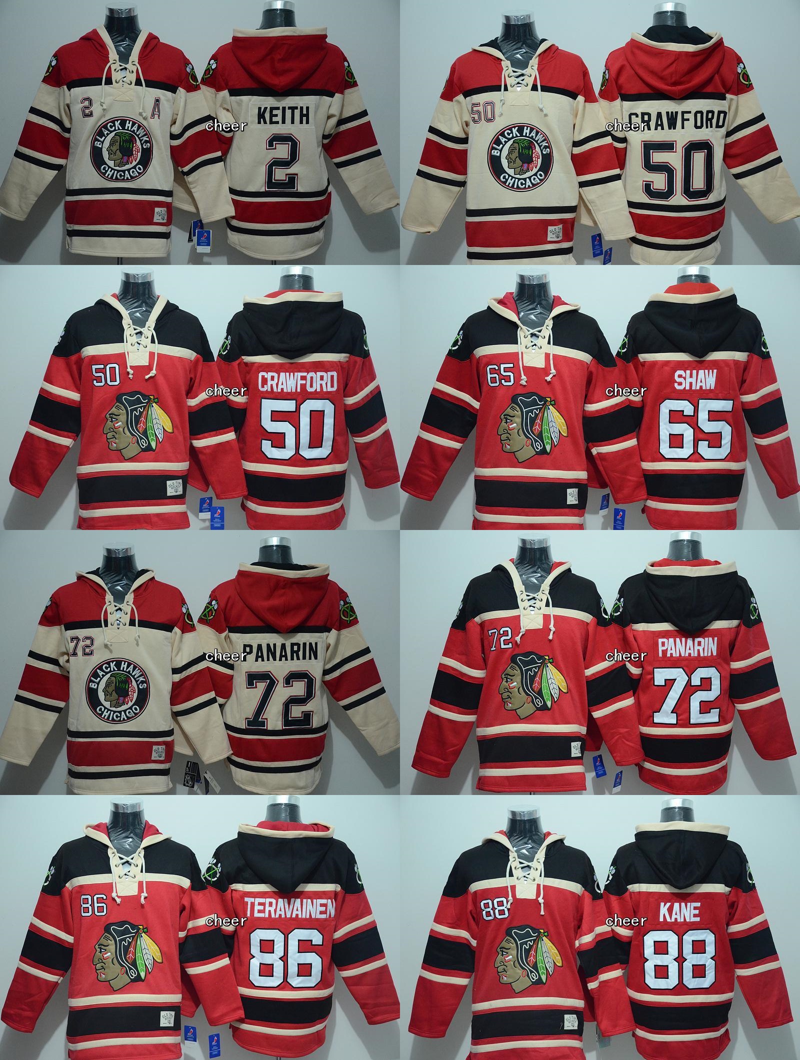 

2016 -Chicago Blackhawks #2 Keith #50 Crawford #65 shaw #72 panarin #86 teravainen #88 kane beige Red Hoodies Jersey Top Quality, Black;red
