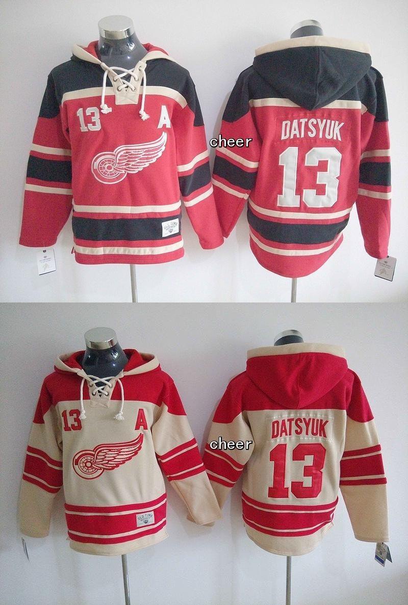 2015 nouveaux hommes de gros Detroit Red Wings # 13 datsyuk rouge / beige chandails à capuchon de hockey Sweats à capuche maillots sweatshirts, l