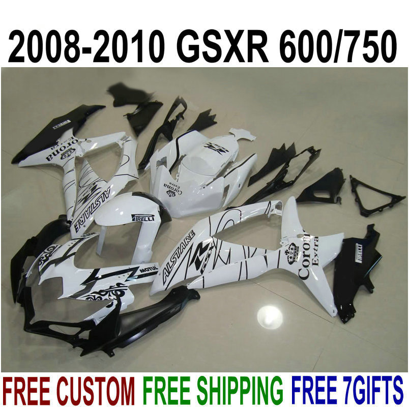 

High quality fairing kit for SUZUKI GSXR750 GSXR600 2008 2009 2010 K8 K9 black white Corona fairings set GSXR 600 750 08-10 TA40, Same as the picture shows