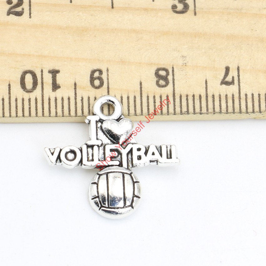 20pcs Tibetan Silver Plated Word I Love Volleyball Charms Pendants for Jewelry Making DIY Handmade 19x21mm A125 Jewelry making DIY-image-375807844