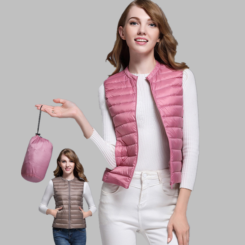 Women 90% White Duck Down Vest Women's Ultra Light Duck Down Vest Jacket Autumn Winter Sleeveless Coat