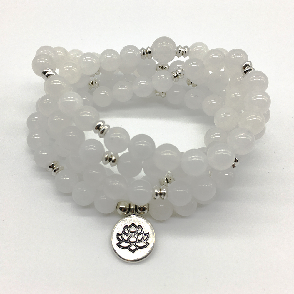 SN1202 – Bracelet de Yoga Vintage à 4 tours pour femmes, collier d'équilibre Mala 108, Bracelet à breloques en Jade blanc naturel et Lotus, SN120