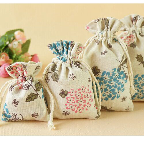 

Flower Linen Jute Gift Bag 7x9cm 9x12cm 9x15cm pack of 100 Birthday Party Wedding Favor Holder Sack Jewelry Drawstring Pouch