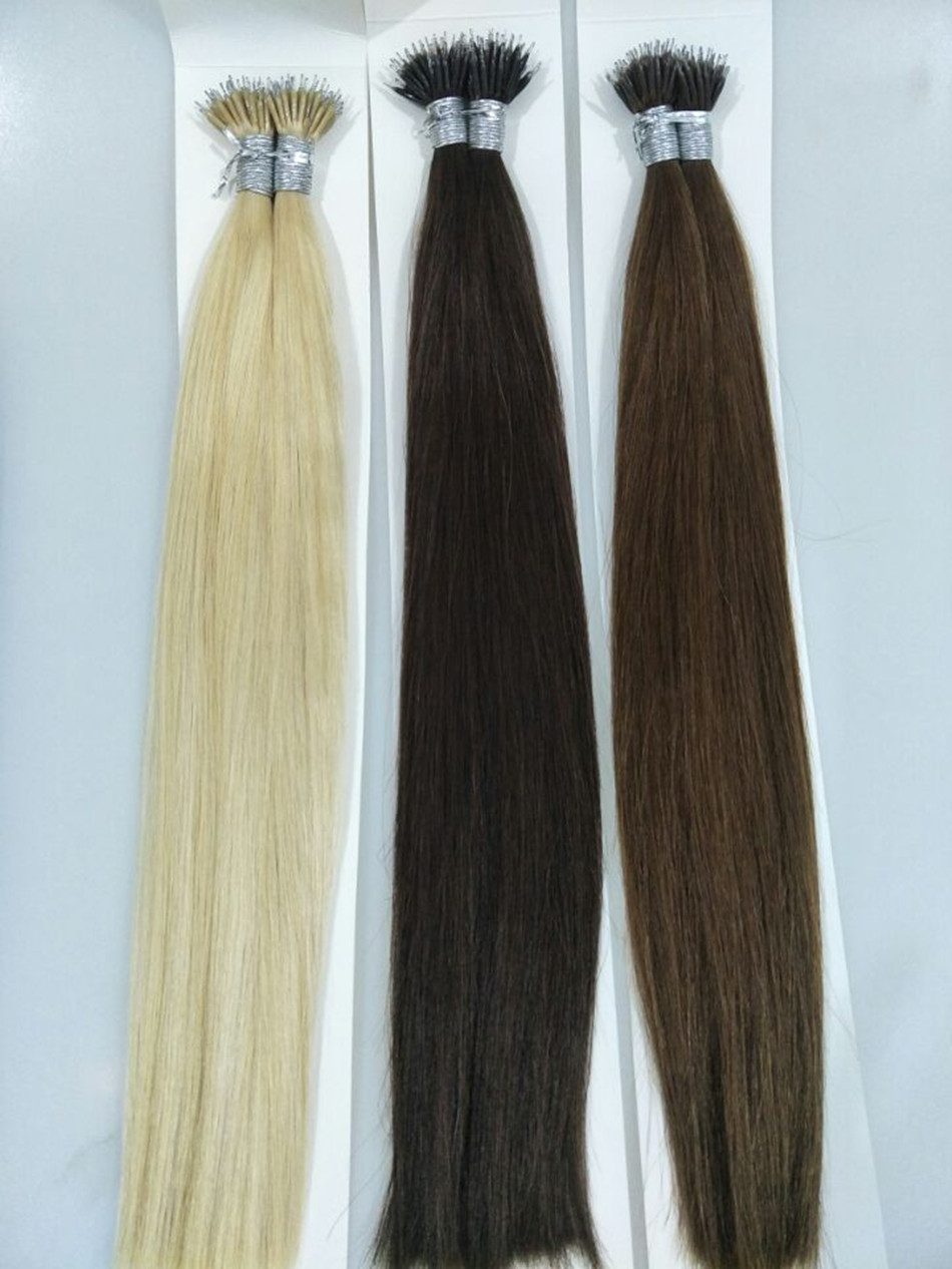 

ELIBESS Hair -Nano Ring Human Hair 0.8g/strand 200strands/lot Sraight Wave Double Drawn European Human Hair Extension