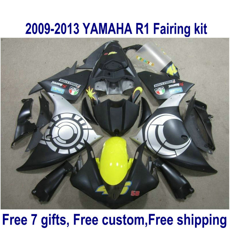 

ABS motorcycle fairing kit for YAMAHA YZF-R1 2009-2011 2012 2013 matte black silver YZF R1 fairings set 09-11 12 13 HA38, Same as the picture shows