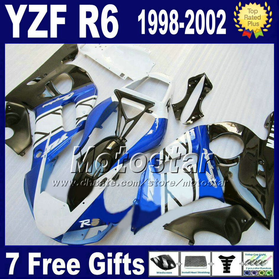 

Fairing kit for YZF-R6 98-02 YAMAHA YZF600 YZF R6 1998 1999 2000 2001 2002 white blue black motorcycle fairings set GG3 + 7 gifts, Multi-color