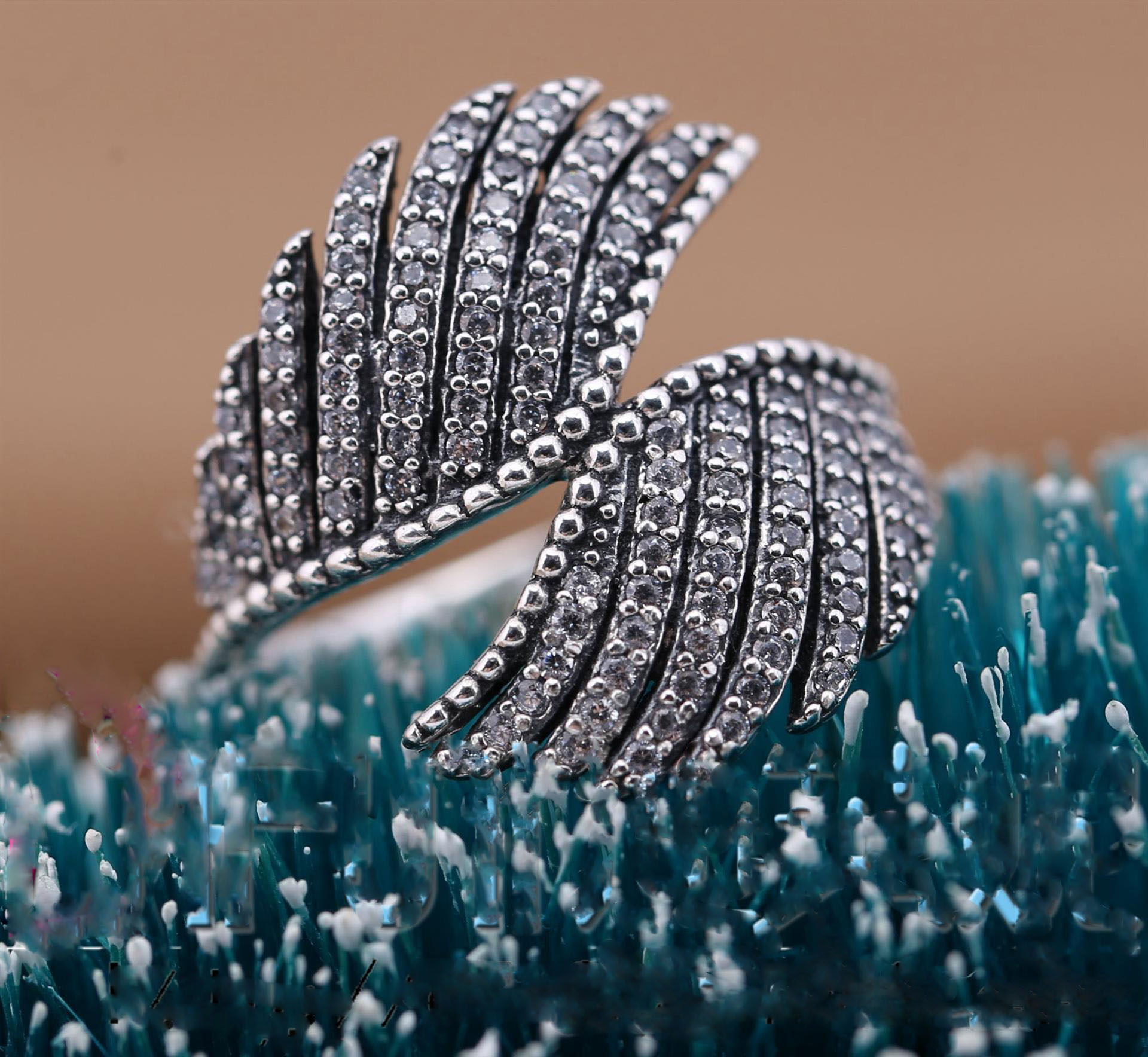 

Vintage Feather rings 100% 925 sterling silver & cubic zirconia 20116 Newest European DIY fashion rings fits for pandora charms jewelry