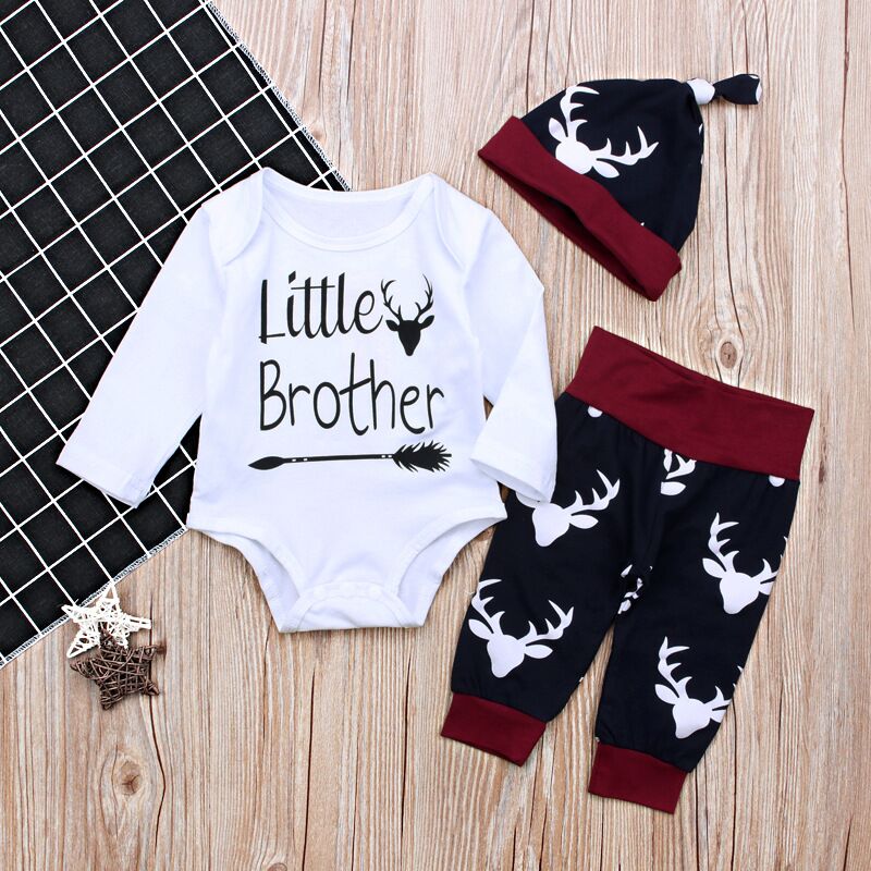 

2017 Baby boy girls INS Christmas elk letters romper+pants+hat 3 pcs sets Children rompers newborn clothes, As pic