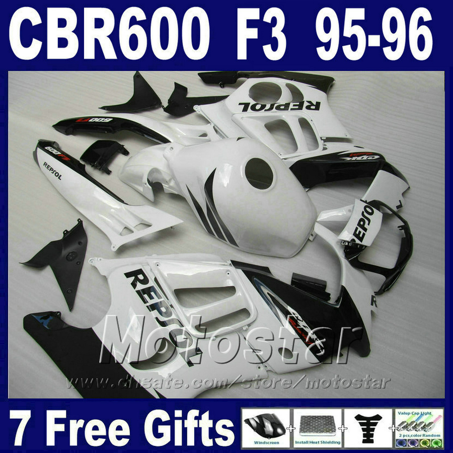 

ABS plastic 7Gifts fairings for HONDA CBR 600 F3 95 96 white cbr600 f3 1995 1996 motobike fairing kit VN1J, Multi-color