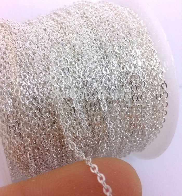 

Wholesale 52 Yards Spool 1.5x2mm Silver Rhodium Plated Flat Oval Cable Chain Oval Link For Necklace Unfinished