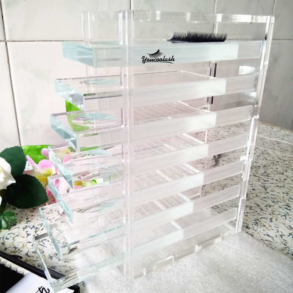 

Acrylic lash tiles Box storge individual lashes holder with grass crystal holder Eyelash Extension Pallet Boxes
