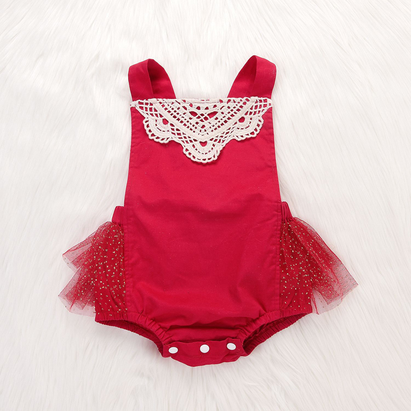 

Nowborn Girls Rompers Cute Baby Girl Clothing Sleeveless Cotton Lace tutu Romper One-piece Girl's Romper Jumpsuits Z11, Red
