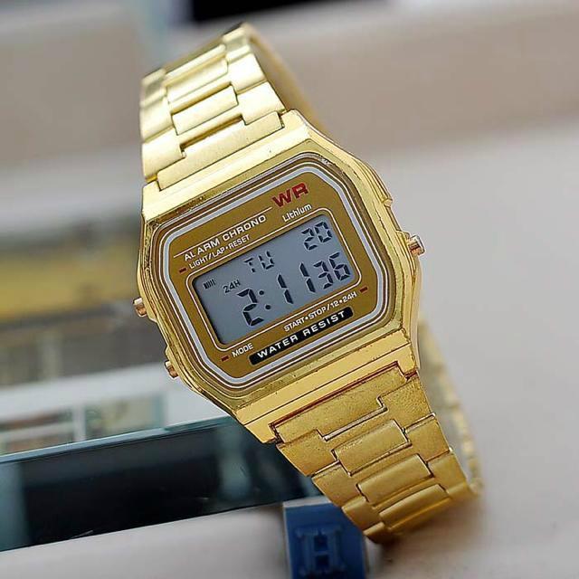 

Wholesale-New gold silver Cassio digital watch square waterproof men sports watches watch women LED Couple Watch