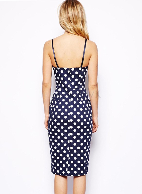 

Sexy Sleeveless tight braces dress blue Office lsdy OL skintight wave dot Polka Dot Dress with back zipper B19 SV006420