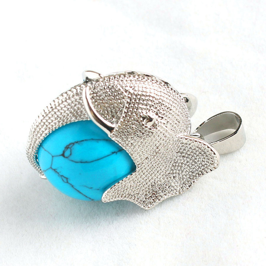 

Elephant Pendants Necklace Chain Natural Gem Stone Pendulum 16mm Ball Bead Silver Plated Mascot Reiki Charms Amulet Mens Jewelry