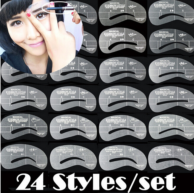 

24Styles Eye Brushes Shadow Brow Painted Eyebrow Pencil Model Template Stencil Makeup Tools DIY Shaping 1Set=24pcs Free Shipping