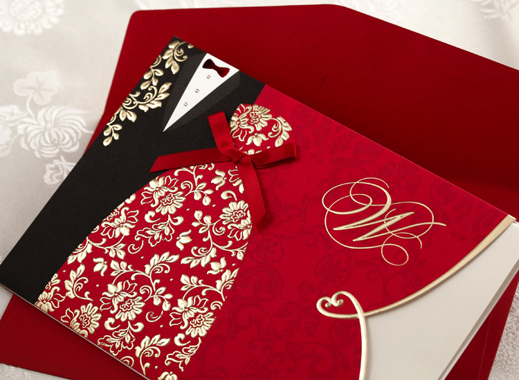 

Free Shipping Chic Red Wedding Invitations Cards Customized Printing Personalized Invitations Wedding Supplies