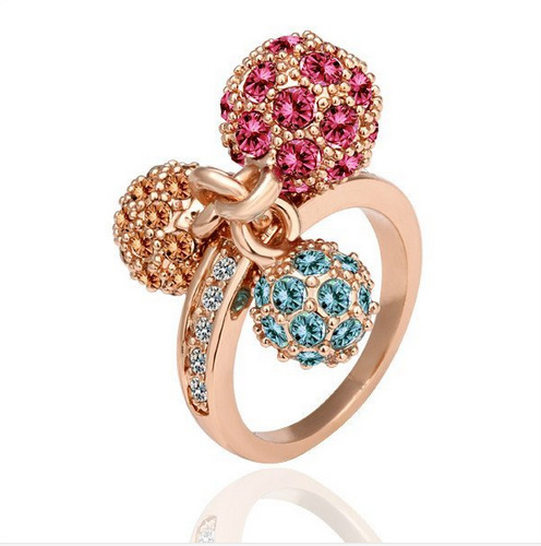 

Drop Shipping Top Quality 18K Real Gold Plated Three Crystal balls Ring Nickel Free K Golden Plating Rhinestone,elegant ring nice gift