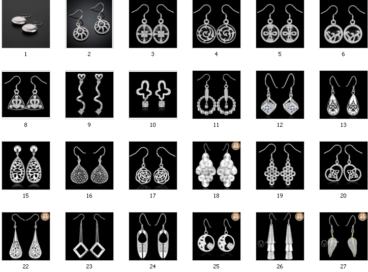 Mélanger 27 style 30pairs mode 925 boucles d'oreilles en argent laque qui cuire motif décoratif Suspendez condole boucles d'oreilles pendantes 3-