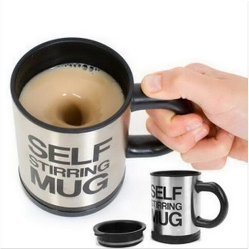 

Wholesale-1Pcs Automatic Plain Mixing coffee cup Mugs Drinkware Lazy Self strring mug button high quality Pressing, Red