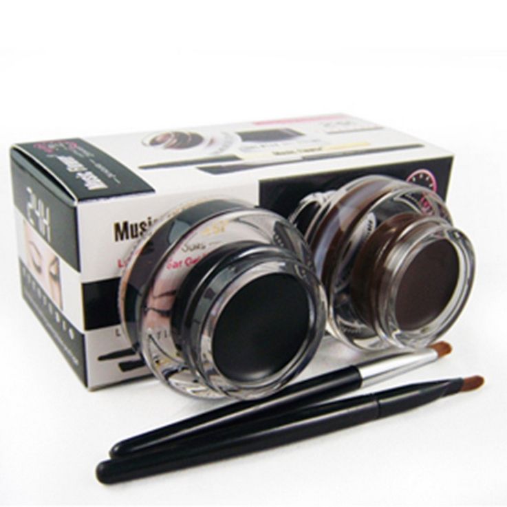 

2 pcs in 1 lot Brown and Black Gel Eyeliner Make Up Waterproof Cosmetics tools Eye Liner Makeup Eye Brush