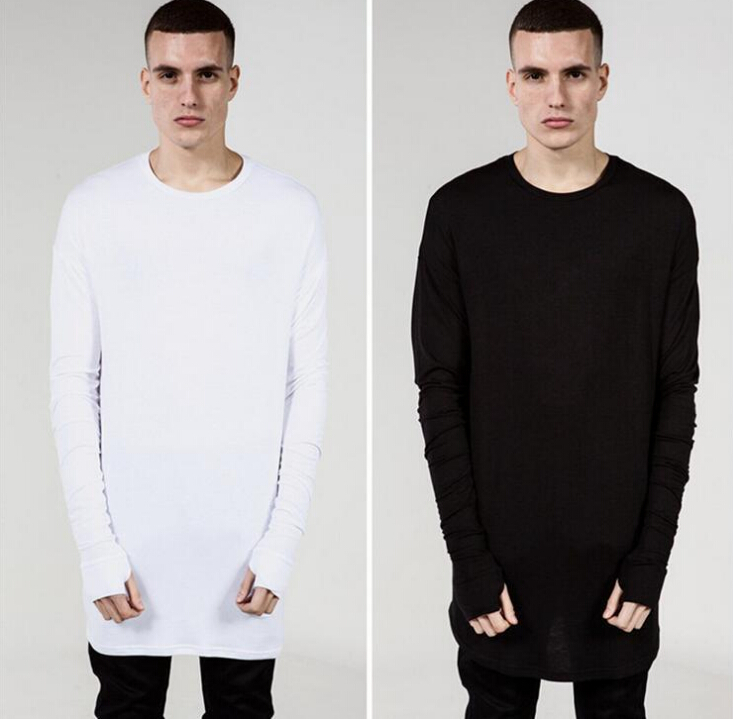 

2018 Spring New Men Bottoming Tops Long Sleeved with Gloves Design Male Hip Hop Clothing Casual Loose Long Tshirts Tees, Grey