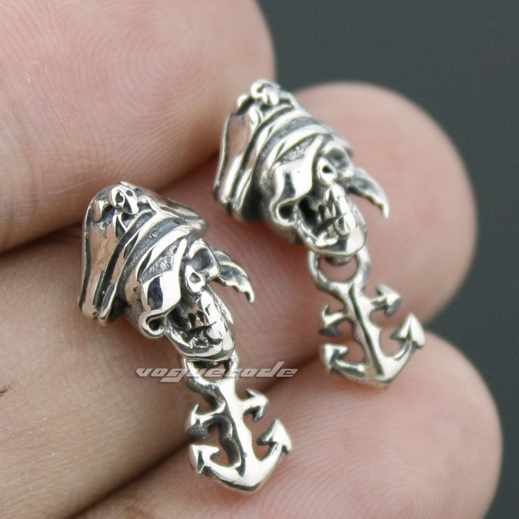 

925 Sterling Silver Captain Hook Mens Biker Rocker Earring 8R009
