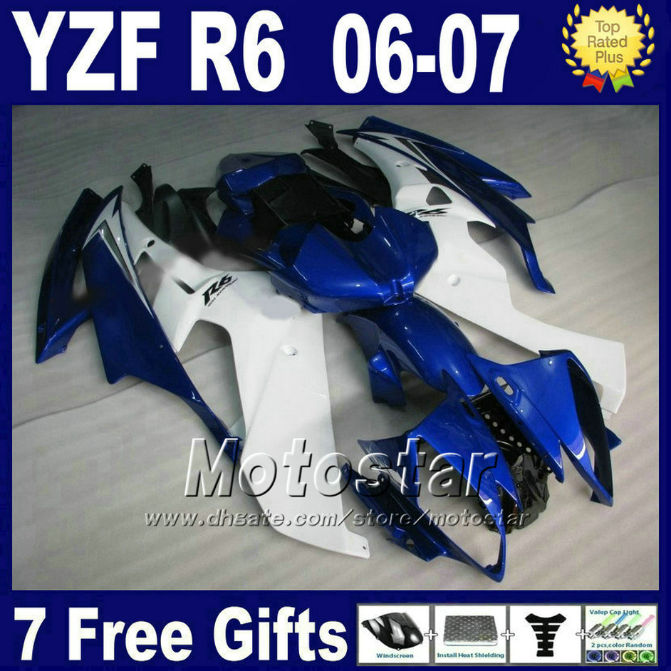 

ABS Injection molding for YAMAHA R6 body repair parts 2006 2007 white blue yzf r6 fairings kits 06 07 high grade FZI, Multi-color