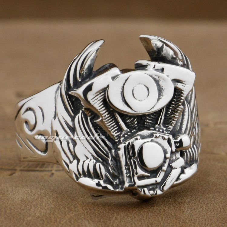 

Wing Motorcycle Engine 925 Sterling Silver Mens Biker Ring 8S001 US Size 8~14 Free Shipping