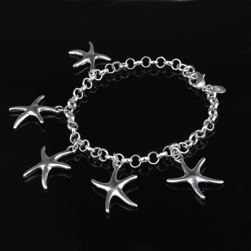 Livraison gratuite avec numéro de suivi Valette supérieure 925 Bracelet en argent 5 Bracelet étoile de mer les bijoux en argent 20pcs / lot pas c