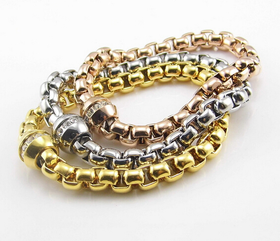 

High-Grade Crystals Drill Magnet Clasp Design Stainless Steel Women 7mm Square Chain Bracelets
