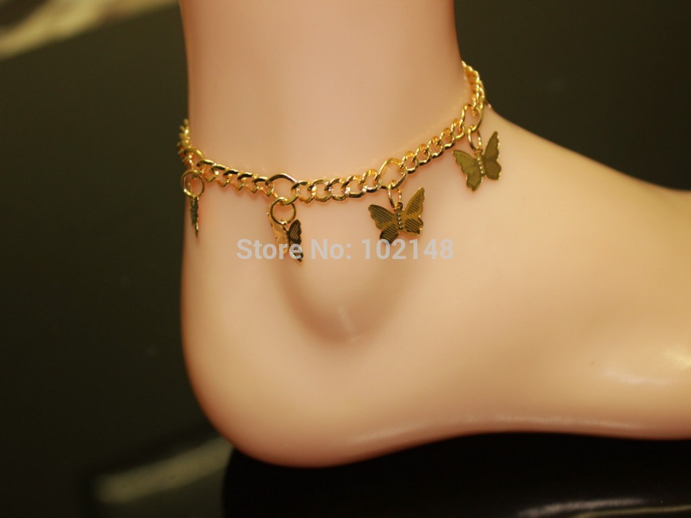 جديد Desinger الفراشة الخلخال، مجوهرات مطلية بالذهب راقص القدم، شحن مجاني LK-15-9382