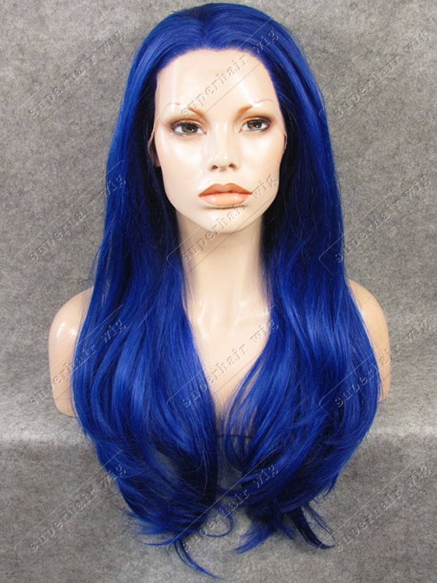 

S02 24" Straight #3500 Blue Synthetic Hair Lace Front Fashion Ladies Costume Party Wig Fashion Blue Lace Wig