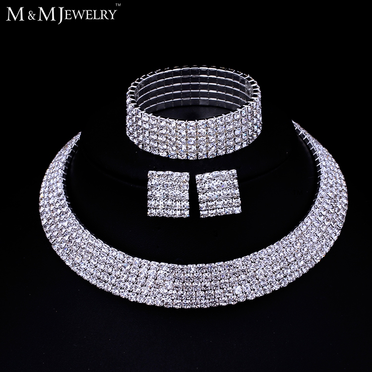 Gros-Clair Cristal Autrichien Plaqué Argent Parures Collier Rond Boucles D'oreilles Bracelet pour Femmes Accessoire De Mariage TL294 + SL090