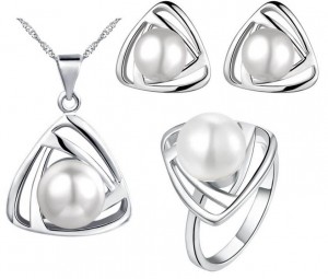 

Fashion Pearl jewelry sets Luxury Stud+Necklace+Ring wedding dress accessories Lady Earrings Silver or Gold Plated Luxury Jewelry, Black