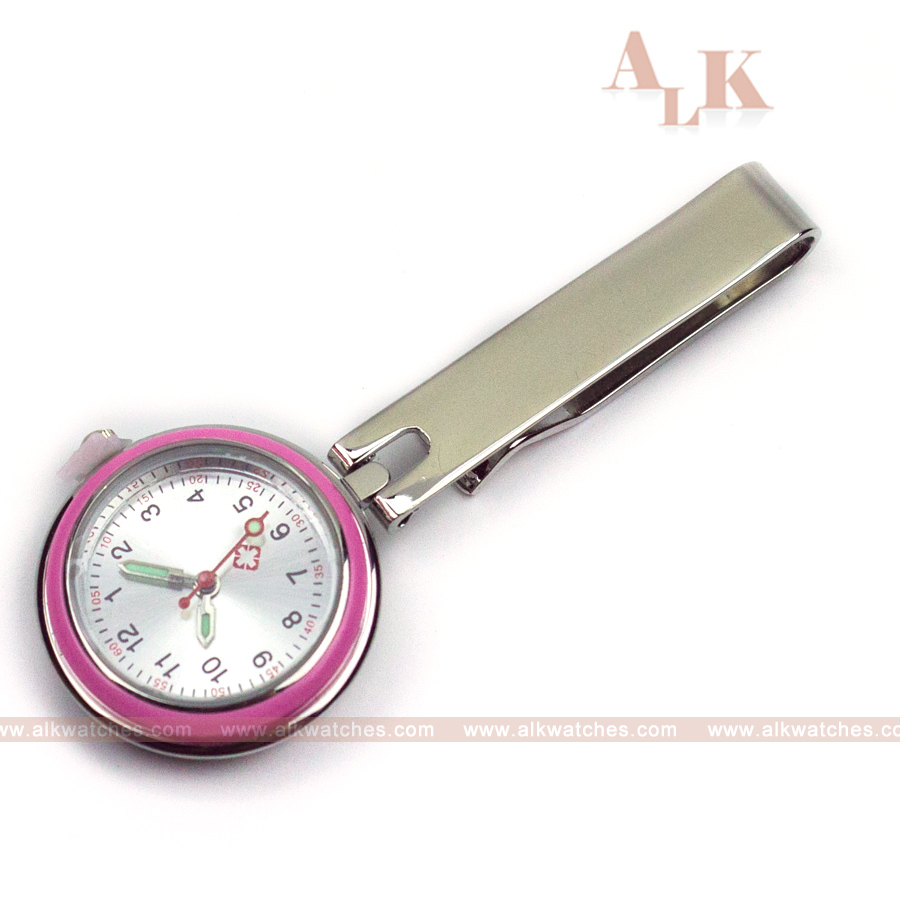 

Classic analog quartz pink nurse FOB pocket watch nursing brooch lapel medical clock for nurse and doctors hospital use kit, Silver
