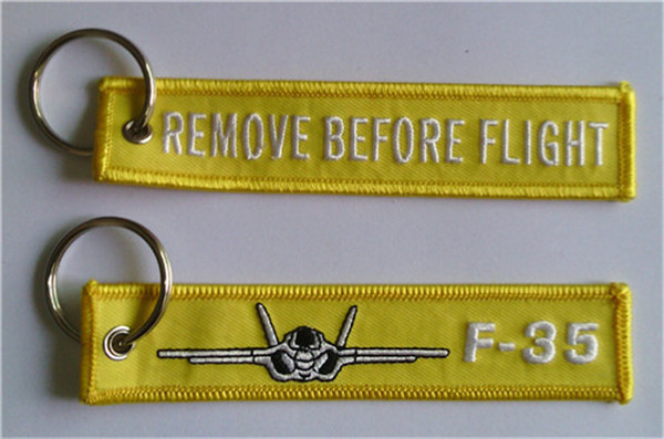 

F-35 Remove Before Flight Fabric Key Chain Aviation Key Tags 12.5 x 2.5cm 100pcs lot