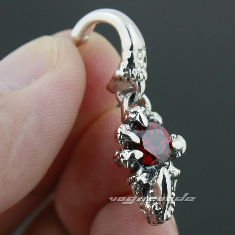

925 Sterling Silver Dragon Claw Hold Ruby Mens Biker Rocker Stud Earring 8R006