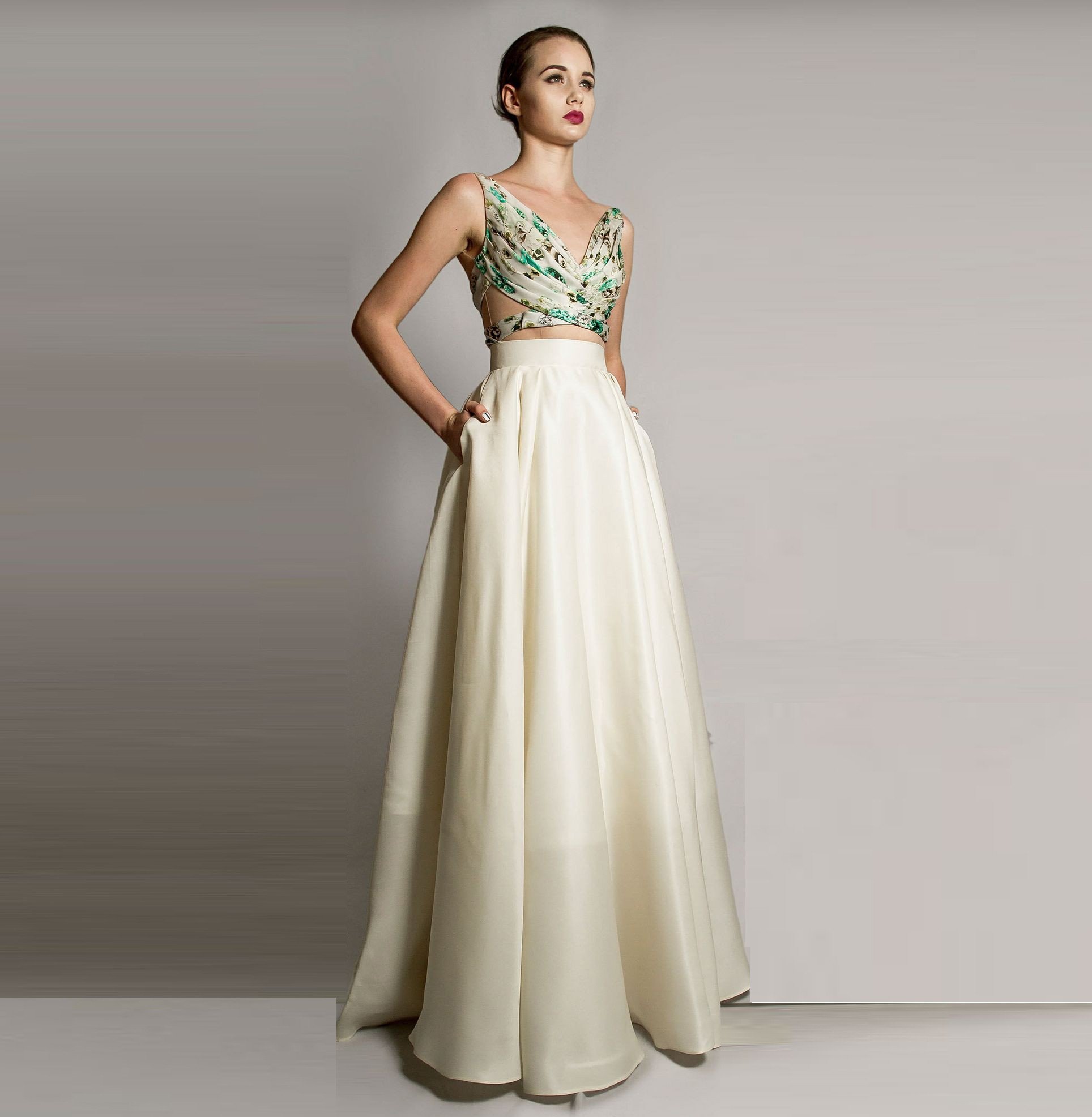 satin maxi skirt with pockets