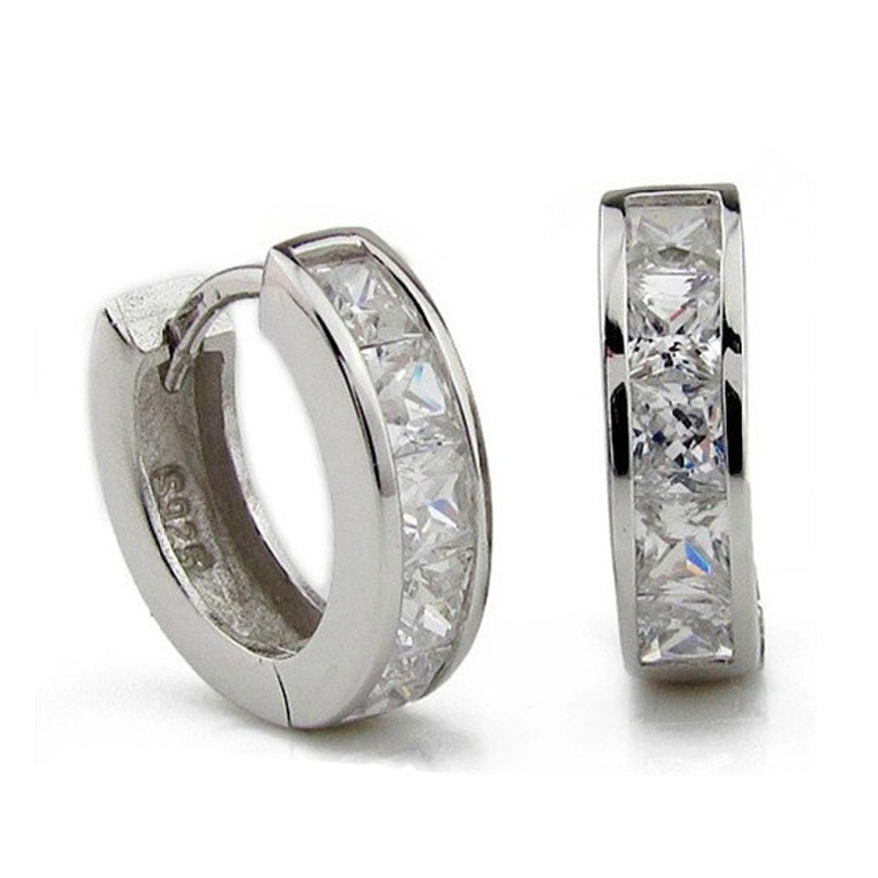 

925 sterling silver items crystal jewelry hoop earrings clear singel line wedding vintage charms top quality, Golden;silver