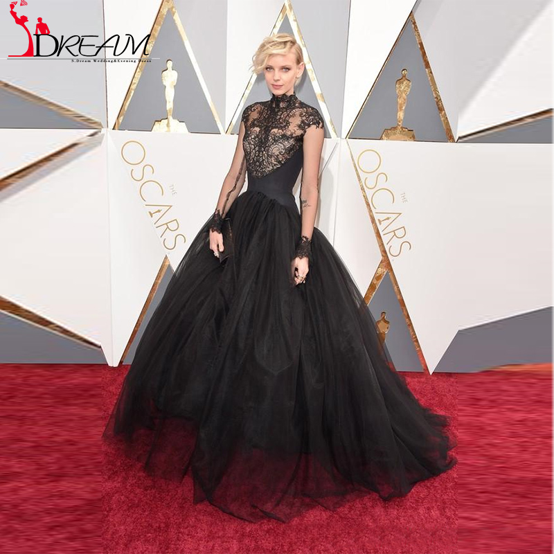 

Dorith Mous Red Carpet Dresses 2019 Oscar High Neck Sheer Lace Evening Dresses Long Sleeves Ball Gown Long Celebrity Dresses, Brown