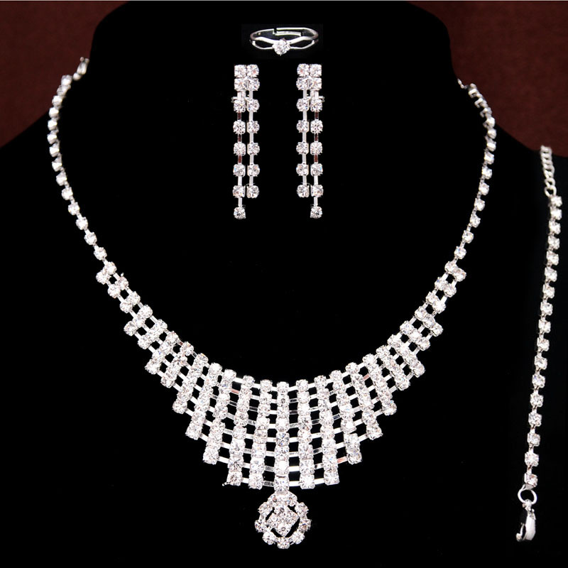 

Rhinestone Crystal Necklace 18K Silver Plated Austrian Crystal Bridal/Wedding Jewelry Sets For Women Free Shipping Wholeslae, White