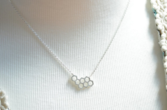 

10PCS- N046 Gold Silver Cute Honey Bee hive Beehive necklaces Hexagon necklace