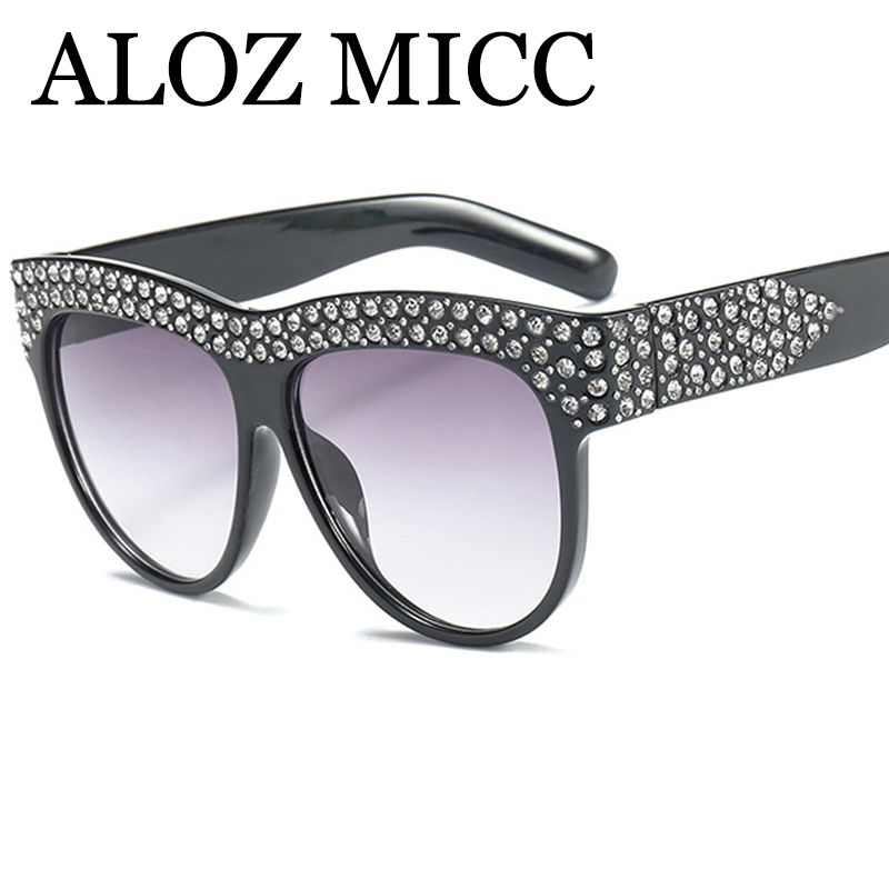 

ALOZ MICC Retro Brand Women Big Frame Diamond Crystal Sunglasses 2018 Female Oversize Shades Luxury Sun Glasses UV400 A382