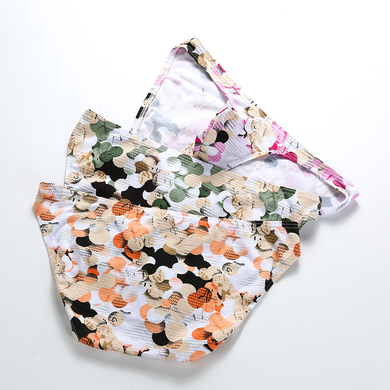 Culotte de bikini érotique sexy pour hommes, confortable, nylon, sous-vêtements, garçon gay, impression florale colorée, culotte douce, slip liss