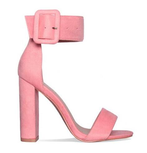 

Summer Pink Mint Green Nude Black Suede Women Sandals Open Toe Buckle Ankle Strap Block High Heels Party Dress Shoes Women, Multi